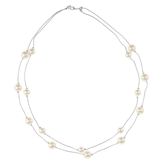 Collar de perlas Yinane Doble Cadena Larga Gargantilla de plata Para Suéter 1,5 Cm / 1,2 Cm