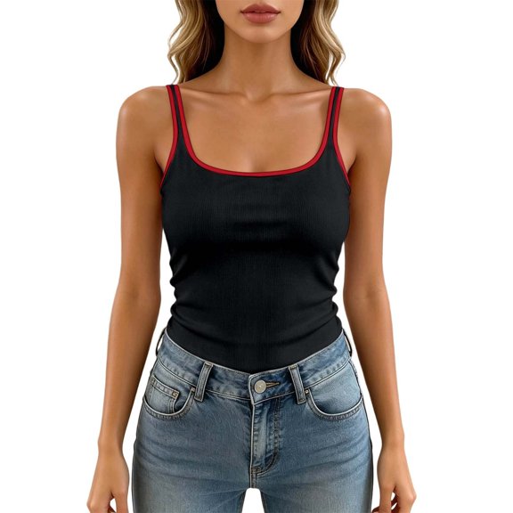Likimi Tank Tops For Women Summer Square Neck Sleeveless Solid Color Slim Fit Blouse Comfort Casual T Shirts Black Size One Size