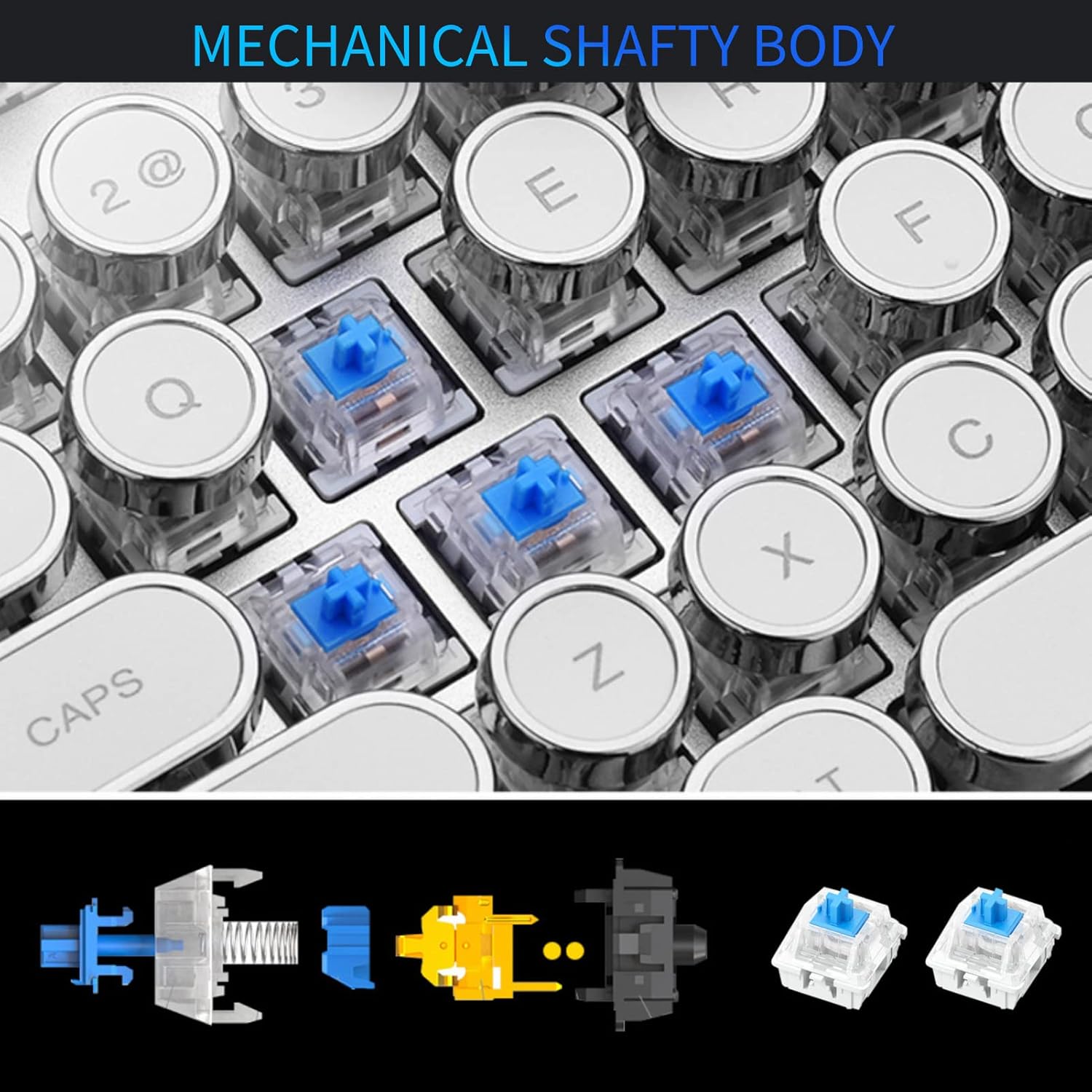 Mechanical Gaming Keyboard, Retro Steampunk Typewriter Keyboard, 104 Keys USB Wired Mixed Light Backlit with Round Keycaps(White)