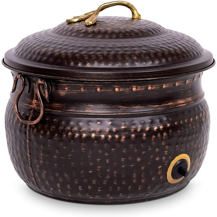 BirdRock Home Decorative Water Hose Pot with Lid - Distressed Bronze - 100 ft Hose