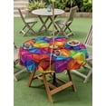 thumbnail image 3 of Outdoor Tablecloth with Umbrella Hole and Zipper, Colorful Geometric Round Table Cloth 54 Inch Waterproof Tablecloth, Modern Rainbow Ombre Abstract Art Picnic Table Cover for Patio Camping, 3 of 7