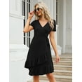 thumbnail image 6 of Kitsin Women's Short Sleeve Wrap Dress Summer V Neck High Waist Flowy Tiered Ruffle Party Midi Dresses with Belt, 6 of 10