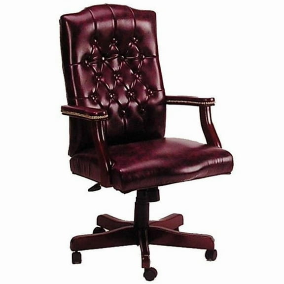 High Back Button Tufted Executive Mahogany Wood Finish Chair - B905 - Black Caresoft Vinyl