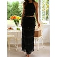thumbnail image 3 of Womens Y2k Maxi Skirt Set Backless Lace Halter Crop Top and Long Skirt Sets Beach Dress 2 PCS Outfit Black S, 3 of 8