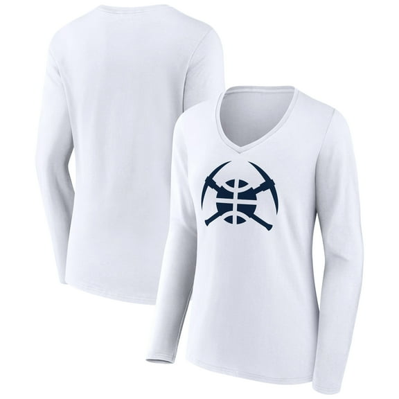 Women's White Denver Nuggets Alternate Logo V-Neck Long Sleeve T-Shirt