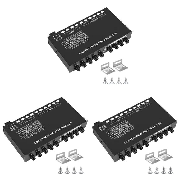 3X 5-Band Car Audio Equalizer, Adjustable 5 Bands EQ Amplifier Graphic Equalizer with CD/AUX Input Select Switch