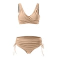 thumbnail image 5 of Curuila Two Piece Swimsuit For Women Push Up Solid Color V Neck Bikini High Waist Swimwear Set Beige Size S, 5 of 6