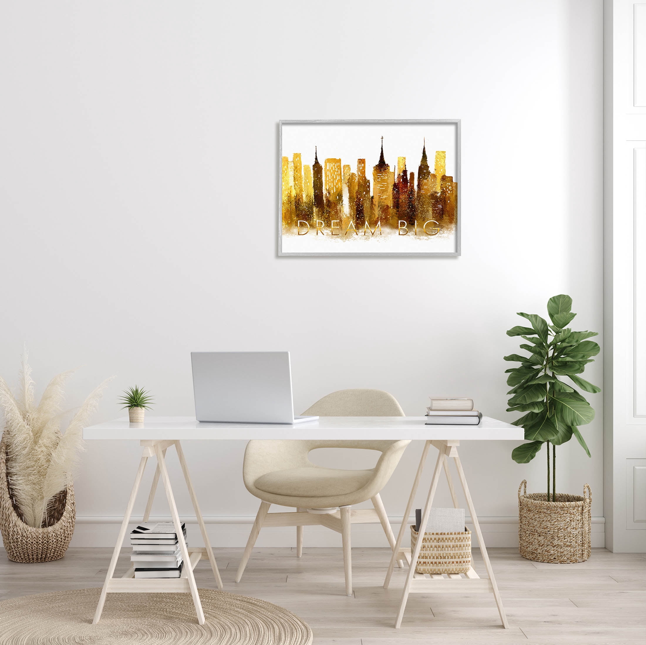 Stupell Industries Dream Big Glam City Skyline Graphic Art Gray Framed Art Print Wall Art, Design by Ziwei Li