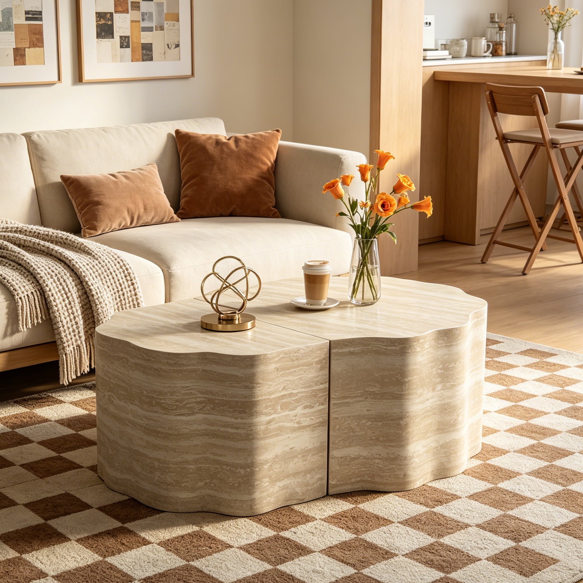 Nesting Table Set of 2, Round Design, MDF & Wood Construction, Multi-Purpose, Fully Assembled