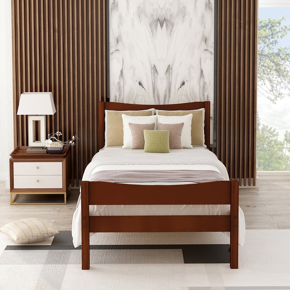 Sale Classic Wood Platform Beds with Headboard and Wooden Slat Support for Bedroom, Kids Room, Guest Room, Walnut