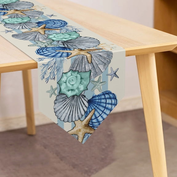 MIZHONA Ocean Beach Table Runner Summer Seashell Dining Runner for Kitchen Table Decorations 13 x 72 Inch