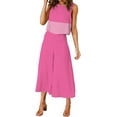 thumbnail image 2 of Roylamp Women's Summer 2 Piece Outfits Round Neck Crop Basic Top Cropped Wide Leg Pants Set Jumpsuits High quality, 2 of 5