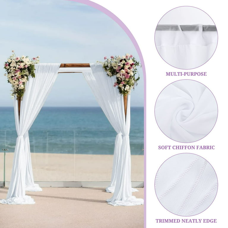 YMHPRIDE White Wedding Backdrop Curtain 4 Panels 10ft x 5ft Chiffon Fabric Curtains Backdrop Drapes for Photography Props Wedding Arch Bridal Shower Home