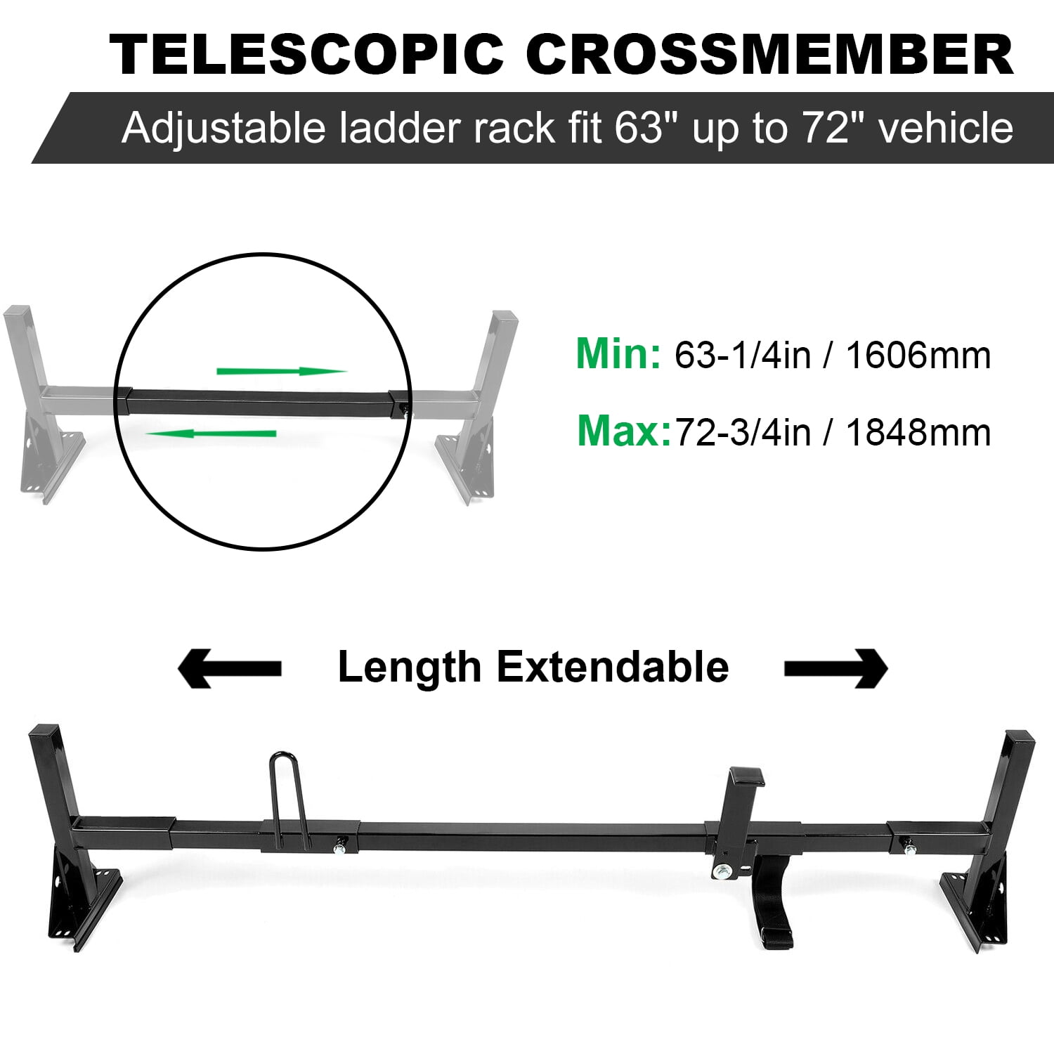 KOJEM Universal Van Ladder Rack, Full-Size Roof Rack Steel Cross Members, Fit for Chevrolet Express Ford E-Series GMC Savana 3 Bars