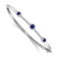 thumbnail image 1 of Real 14kt White Gold Diamond and Cabochon Sapphire Bangle; 7 inch; for Adults and Teens; for Women and Men, 1 of 2