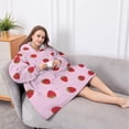 thumbnail image 5 of Oversized Wearable Blanket Hoodie,Red Strawberry Plants Fruit Pink Pattern Sherpa Blanket Hoodie with Super Pockets,Super Warm Fuzzy Pullover for Women & Men, 5 of 6