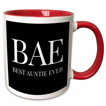 3dRose Bae, best auntie ever, white letters on a black background - Two Tone Red Mug,