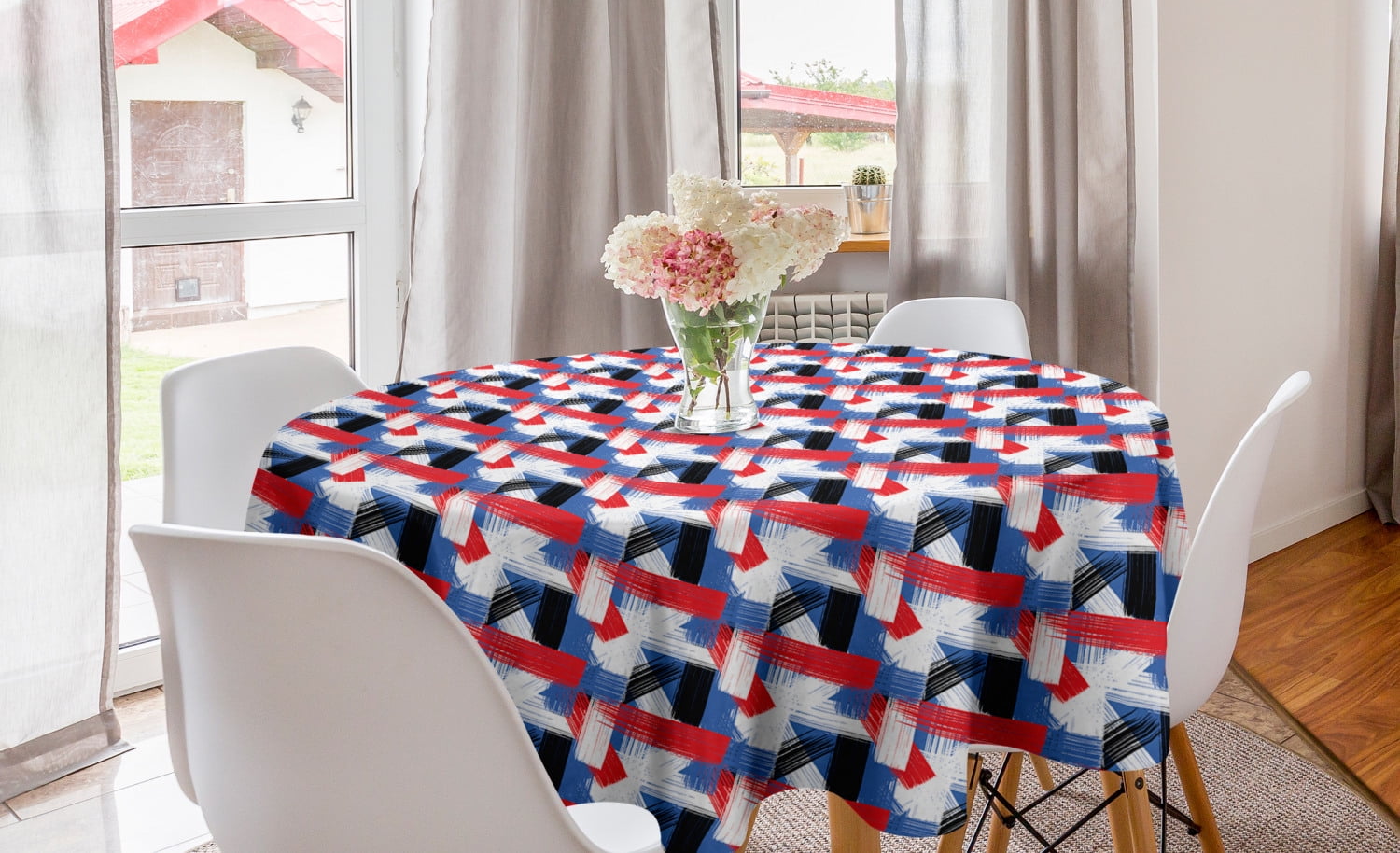 Aperturee Vibrant Striped Geometric Flower Rectangle Tablecloth
