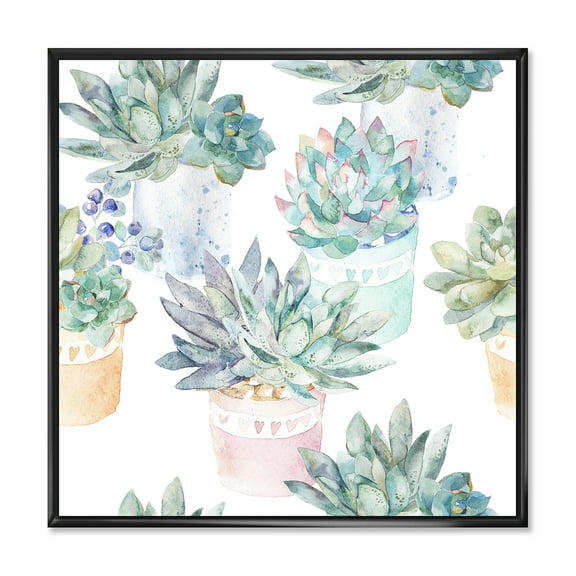 Designart 'Pastel Toned Succulent Housplants in Flowerpots' Traditional Framed Canvas Wall Art Print