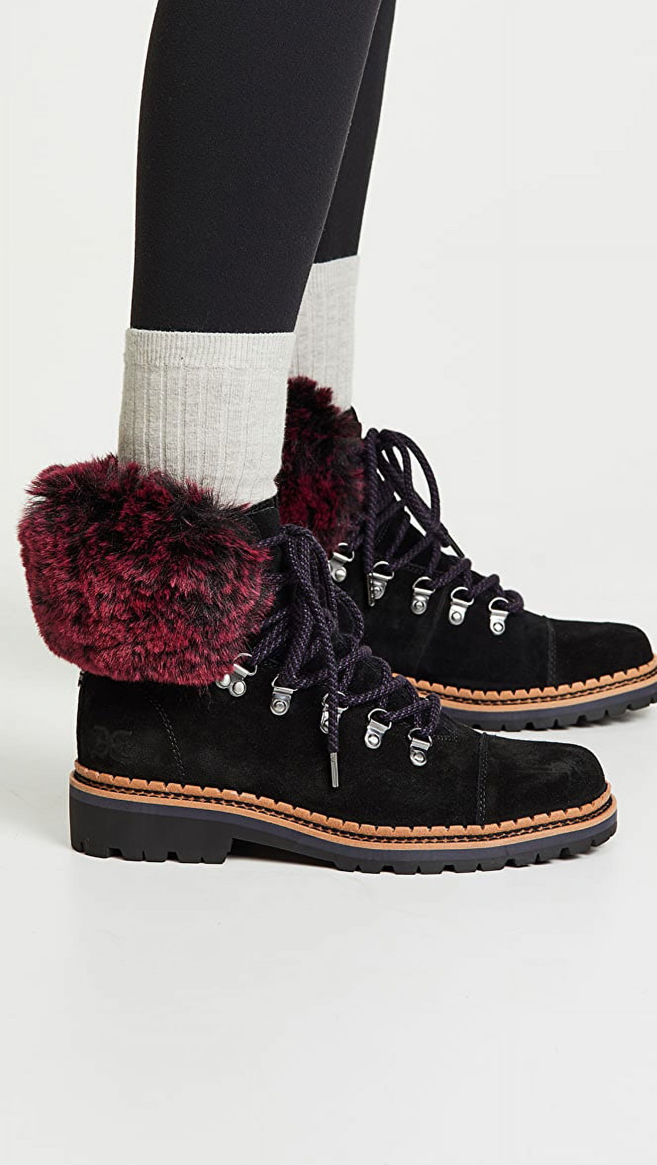 Sam Edelman Bowen Black Suede Combat Fur Lined Lace Up Combat Hiker Ankle Boots Black Raspberry Wine 9 Walmart