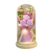 Fasiaou Mothers Day Mom Gifts: LED Galaxy Glass Flower Forever Rose in Glass Dome, Light Up Preserved Roses for Women, Mothers Day Birthday Gifts and Valentines Day Presents for Her,Purple