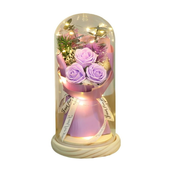Fasiaou Mothers Day Mom Gifts: LED Galaxy Glass Flower Forever Rose in Glass Dome, Light Up Preserved Roses for Women, Mothers Day Birthday Gifts and Valentines Day Presents for Her,Purple