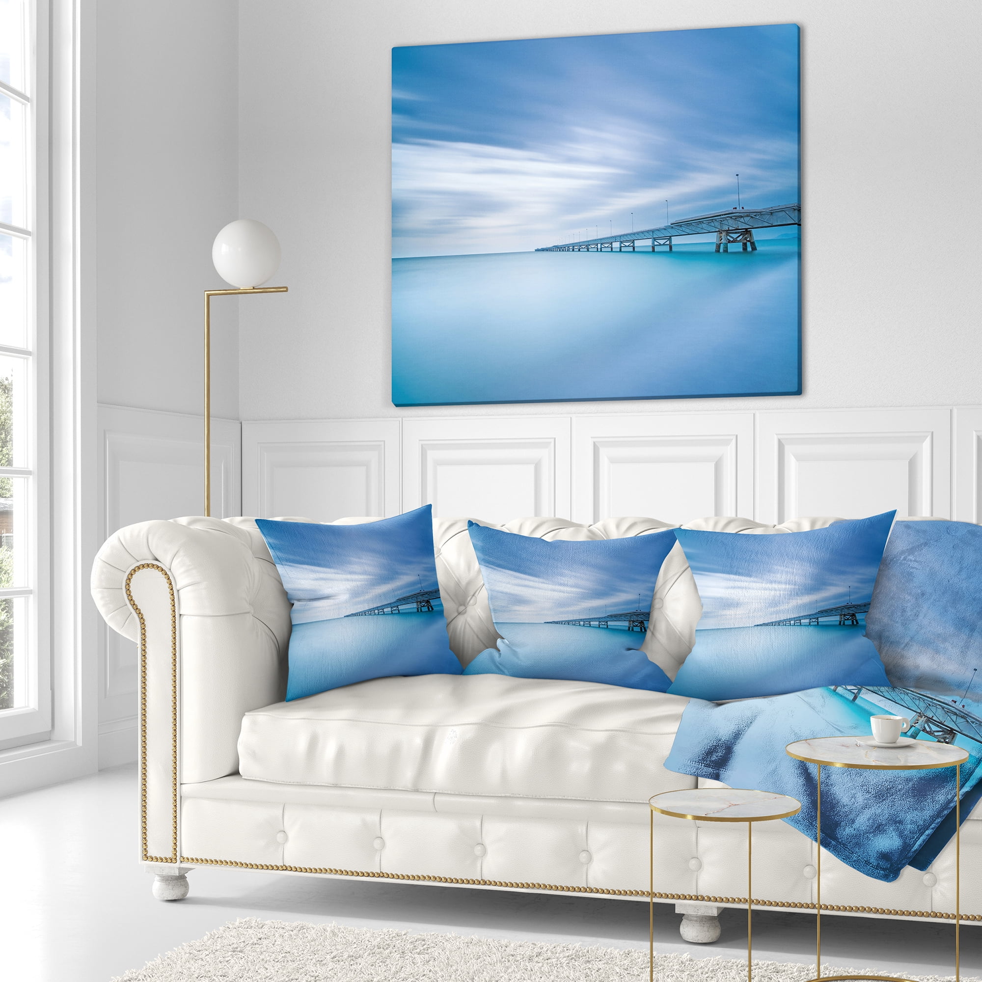 Designart Industrial Pier in the Sea - Seascape Throw Pillow - 16x16