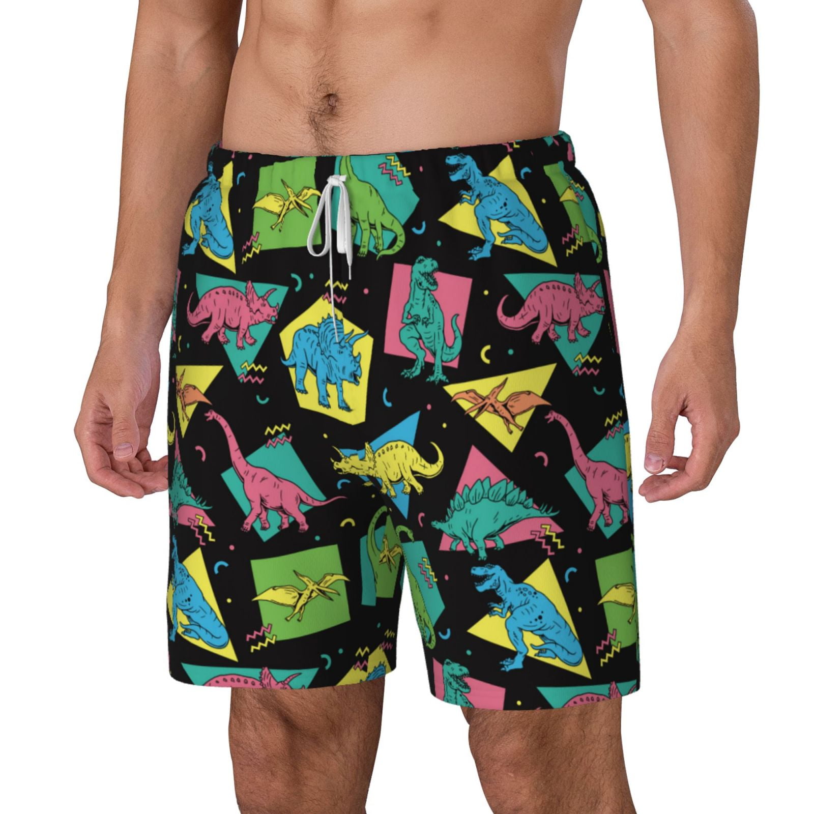 Xecao Geometric Dinosaur for Men's Swimming Trunks Swim Trunks Quick Dry Swim Shorts with Mesh Lining Funny Swimwear Bathing Suits