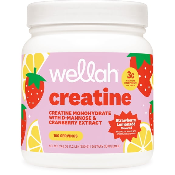 Wellah Creatine for Women (100 Servings, Strawberry Lemonade) - Creatine Monohydrate with Dandelion & Cranberry Extract