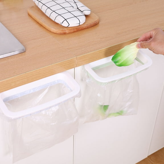 OUNONA Plastic Blue Garbage Bag Rack Over Cabinet Door for Hanging Trash and Kitchen Towels