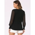 thumbnail image 3 of DARING DIVA Women's Semi Sheer Polka Dots Long Sleeve V Neck Blouses XS Black, 3 of 6
