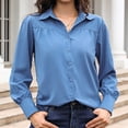 thumbnail image 2 of Shirts For Women Button Down Shirts Long Sleeve V Neck Tops Wrinkle Collared Work Solid Blouses Tops Womens Tops, 2 of 4