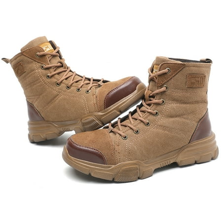 

DianSen mens Work Boots Canvas Steel Toe Safety Shoes Slip Resistant Anti-Smash Puncture Resistant