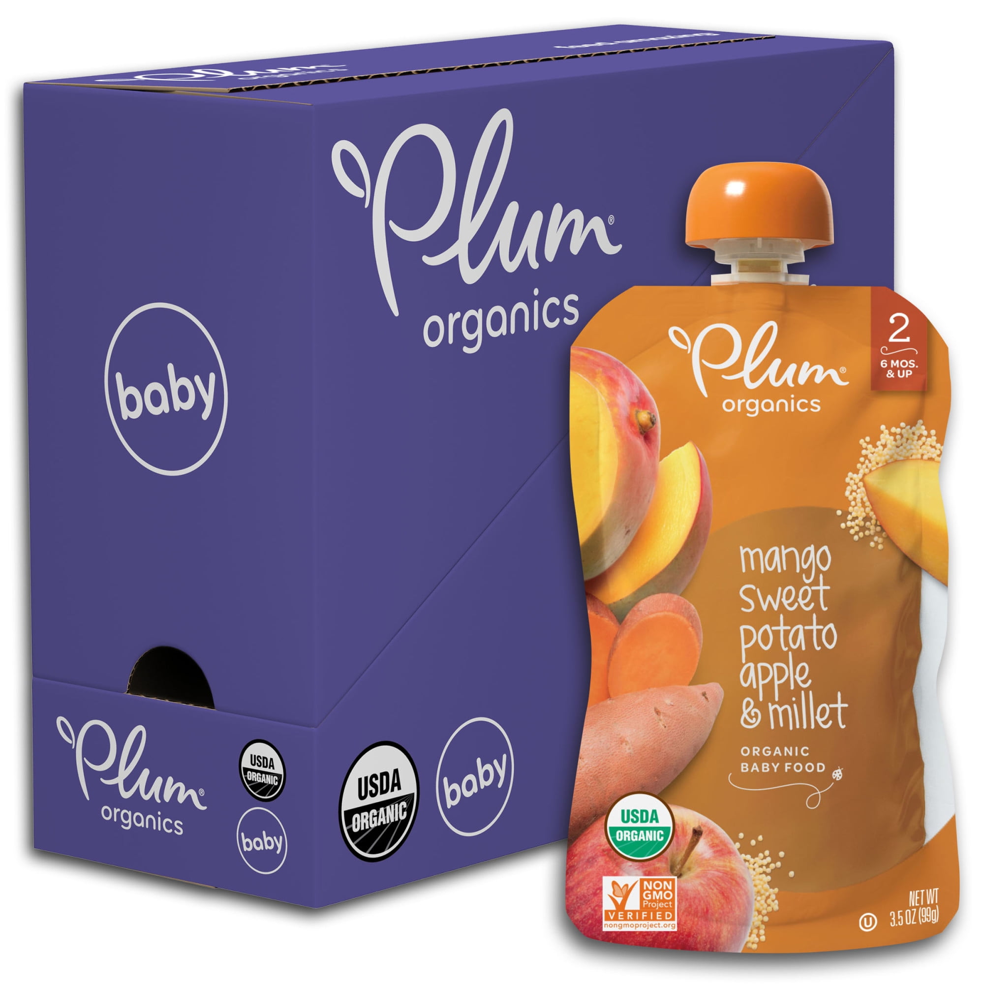 Plum Organics Stage 2 Organic Baby Food Pouches: Mango, Sweet Potato, Apple, Millet - 4 oz, 6 Pack