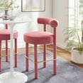 thumbnail image 2 of Bar Stool Chair Barstool, Pink Gold, Velvet, Pub Cafe Bistro Dining Kitchen Hospitality Restaurant, Modern Contemporary Boutique HB34827, 2 of 9