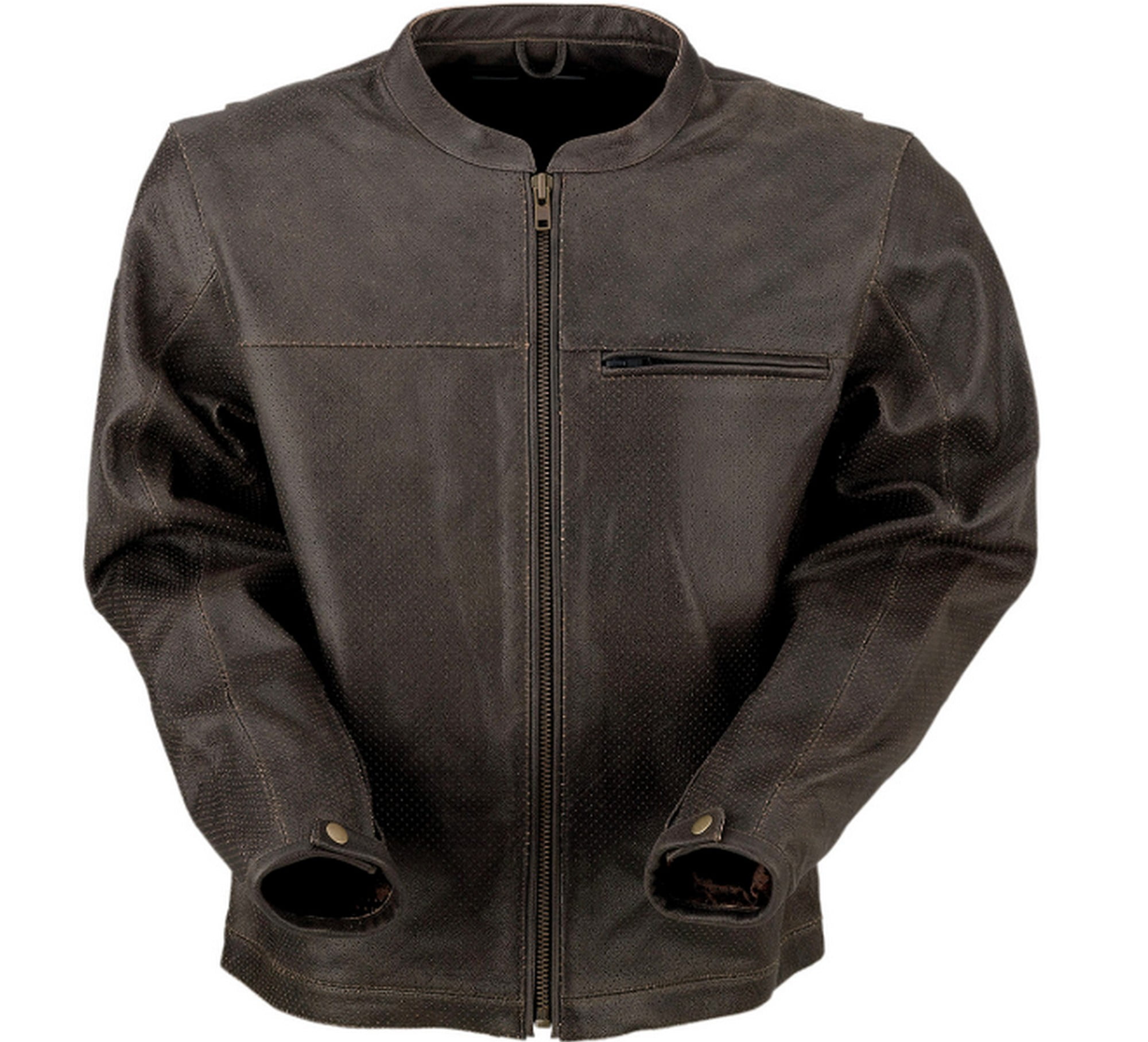 Z1R Munition Mens Perforated Leather Motorcycle Jacket Brown MD