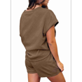 thumbnail image 3 of Conjunto de Pijama de 2 Piezas para Mujer, Color Liso, Cuello Redondo, Informal, de Tela Texturizada, Corta, Color Café, L, 3 of 7