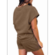 thumbnail image 3 of Conjunto de Pijama de 2 Piezas para Mujer, Color Liso, Cuello Redondo, Informal, de Tela Texturizada, Corta, Color Café, L, 3 of 7
