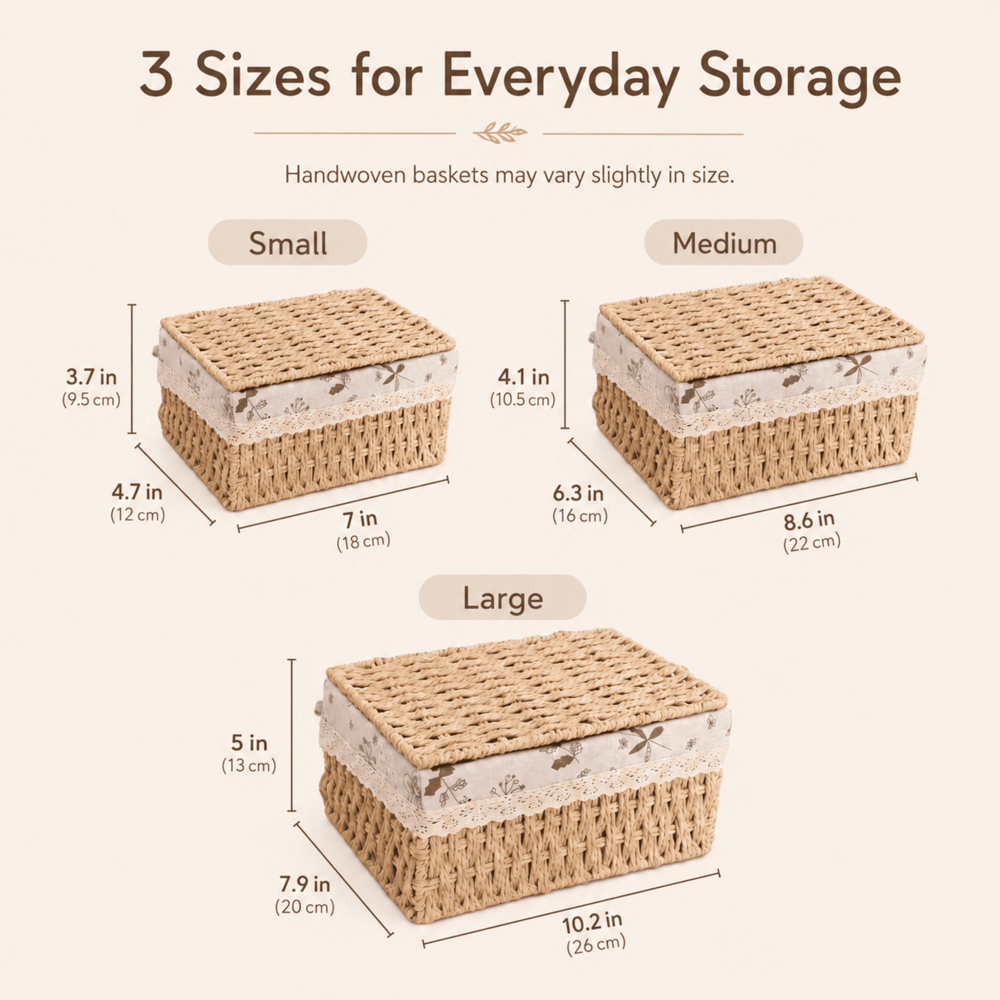 MEHOOM Decorative Storage Baskets, Natural Paper Rope Wicker Baskets with Lid & Liner, Baskets and Bins for Bedroom, Living Room, Kitchen, Table, Home Decor (3 Pack)