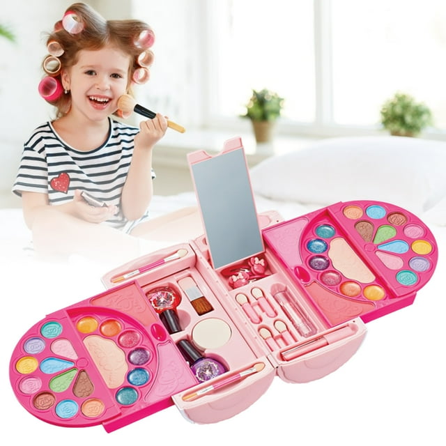 Kit De Maquillaje Para Niños Para Niñas, Portátil, De Moda, Bolso De Maquillaje, No Tóxico, Lavable, Kit De Maquillaje Con Estuche De Cosméticos, Juguetes Para Niñas, Juego De Maquillaje Real, Juego D Muyoka Hogar