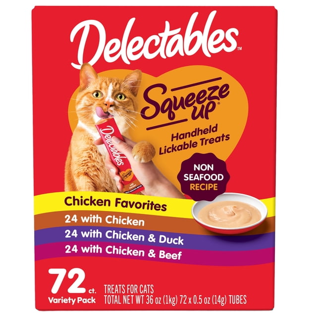 Cat Treats Hartz Delectables Squeeze Up, productos sin mariscos, 72 x 15 ml