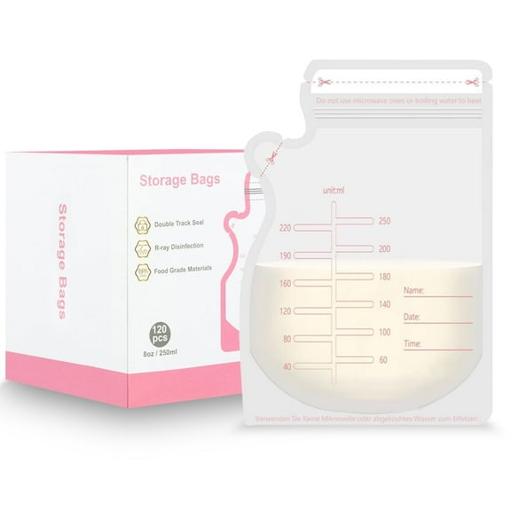 HAOUUCYIN Breastmilk Storage Bags, Disposable Presterilized Milk Storage Bag - 8 oz, 120 Count