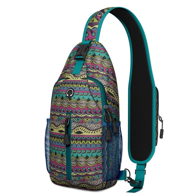 Abstract Tribal Style Crossbody Backpack, Ink and Sketch Sling Bag for Daily Commuting