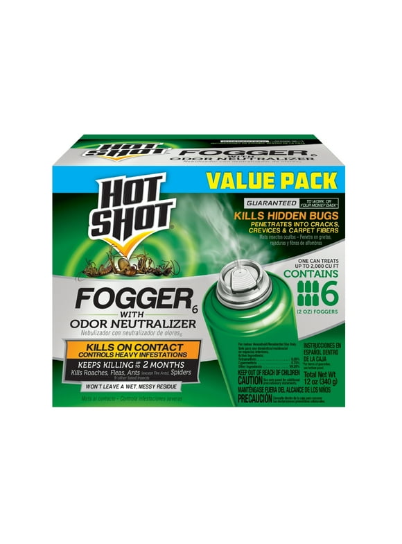 Hot Shot Fogger with Odor Neutralizer, Kills Roaches, Ants, Spiders & Fleas Pack of 6