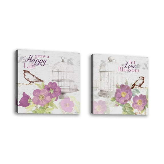 Set of 2 - Grow and Blossom II - Contemporary Fine Art Giclee on Canvas Gallery Wrap - wall décor - Art painting - 24 x 24 Inch - Ready to Hang