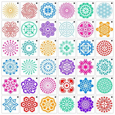 3.6x3.6 inch 36 Pack Mandala Dot Painting Templates Stencils Perfect for DIY Rock Painting Art Projects Art Canvas Wood Furniture Cards Painting 