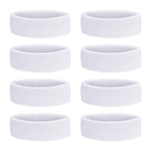 Bandas de sudor Uxcell, bandas de sudor de tela de rizo para mujeres y hombres, deportes de baloncesto, tenis atlético, blanco, 8 piezas