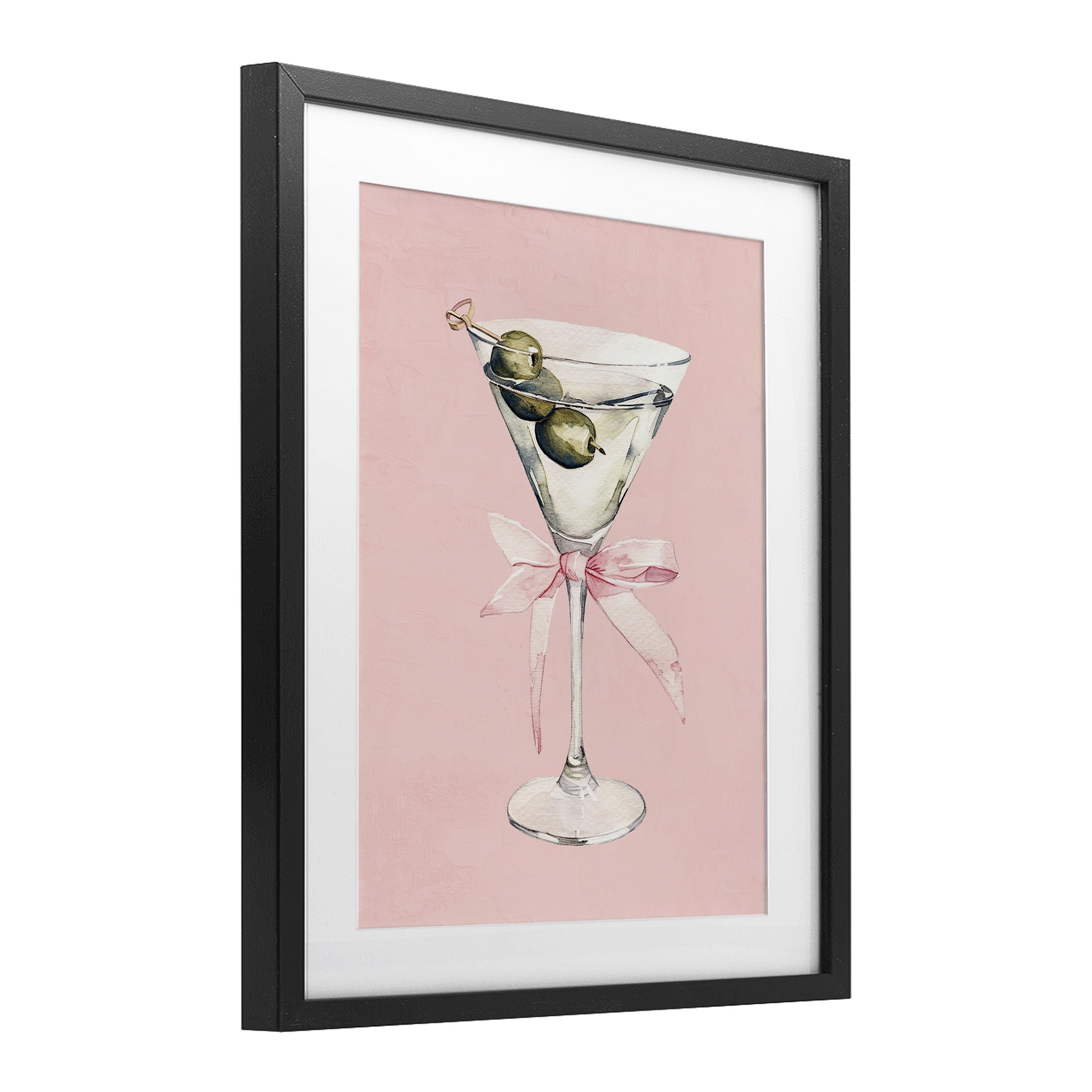 Stupell Industries Martini with Pink Bow Black Framed Print Under Glass, design by Kim Allen