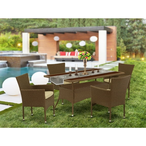 Outdoor Patio Furniture Set 5 Piece Wicker Dining Set with Table & 4 Chairs
