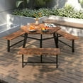thumbnail image 2 of Demifill 6 Person Acacia Wood Picnic Table Bench Set with 3 Seats, Patio Furniture for Outdoor as Garden, Backyard, Porch, Brown, 2 of 12